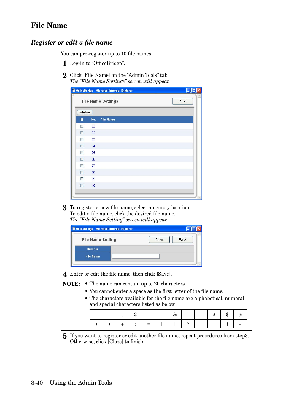 File name, File name -40, Register or edit a ﬁle name | Muratec MFX-2030 User Manual | Page 114 / 189