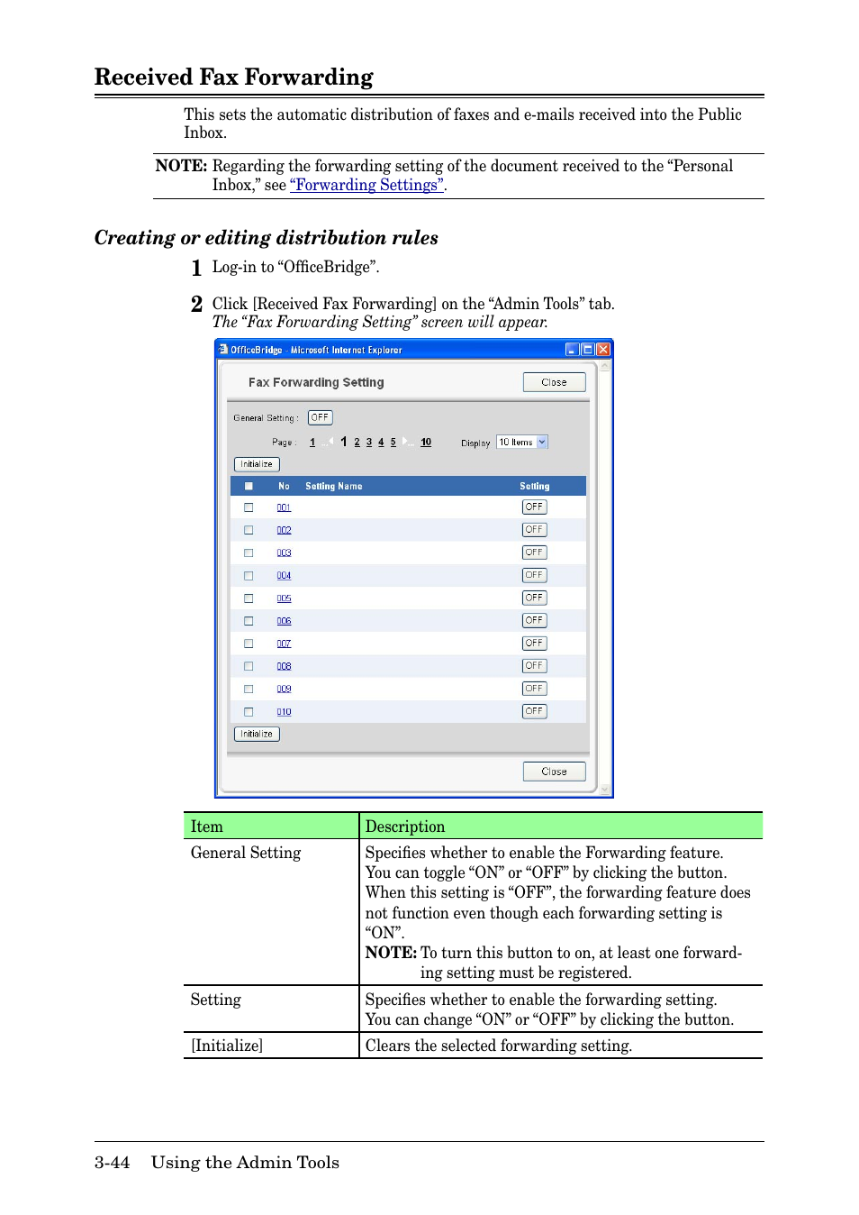 Received fax forwarding, Received fax forwarding -44 | Muratec MFX-2030 User Manual | Page 118 / 189