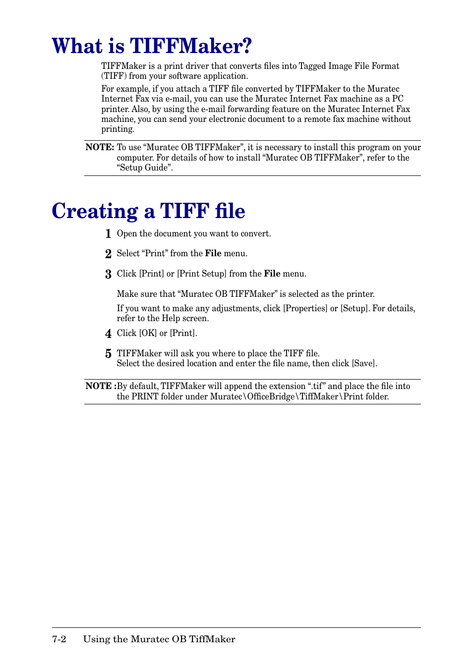 What is tiffmaker, Creating a tiff file, What is tiffmaker? -2 | Creating a tiff ﬁle -2, Creating a tiff ﬁle | Muratec MFX-2030 User Manual | Page 176 / 189