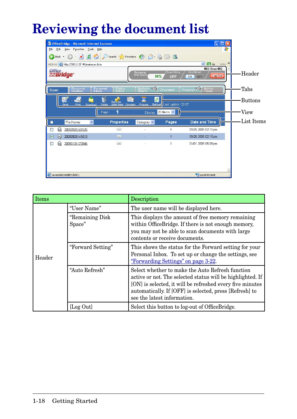 Reviewing the document list, Reviewing the document list -18 | Muratec MFX-2030 User Manual | Page 23 / 189