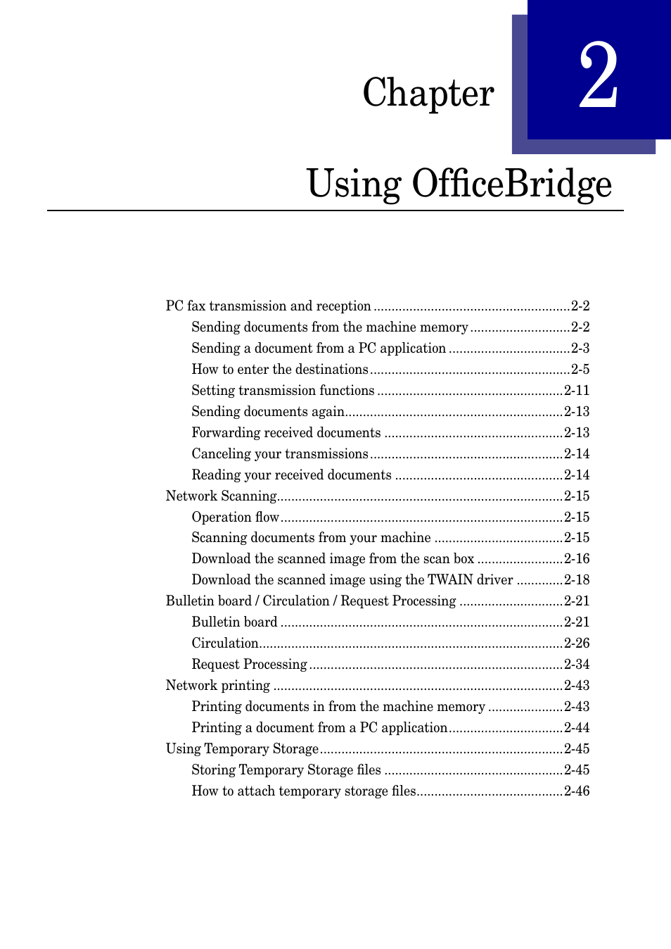 Using officebridge, Chapter 2, Using ofﬁcebridge -1 | Chapter using ofﬁcebridge | Muratec MFX-2030 User Manual | Page 28 / 189