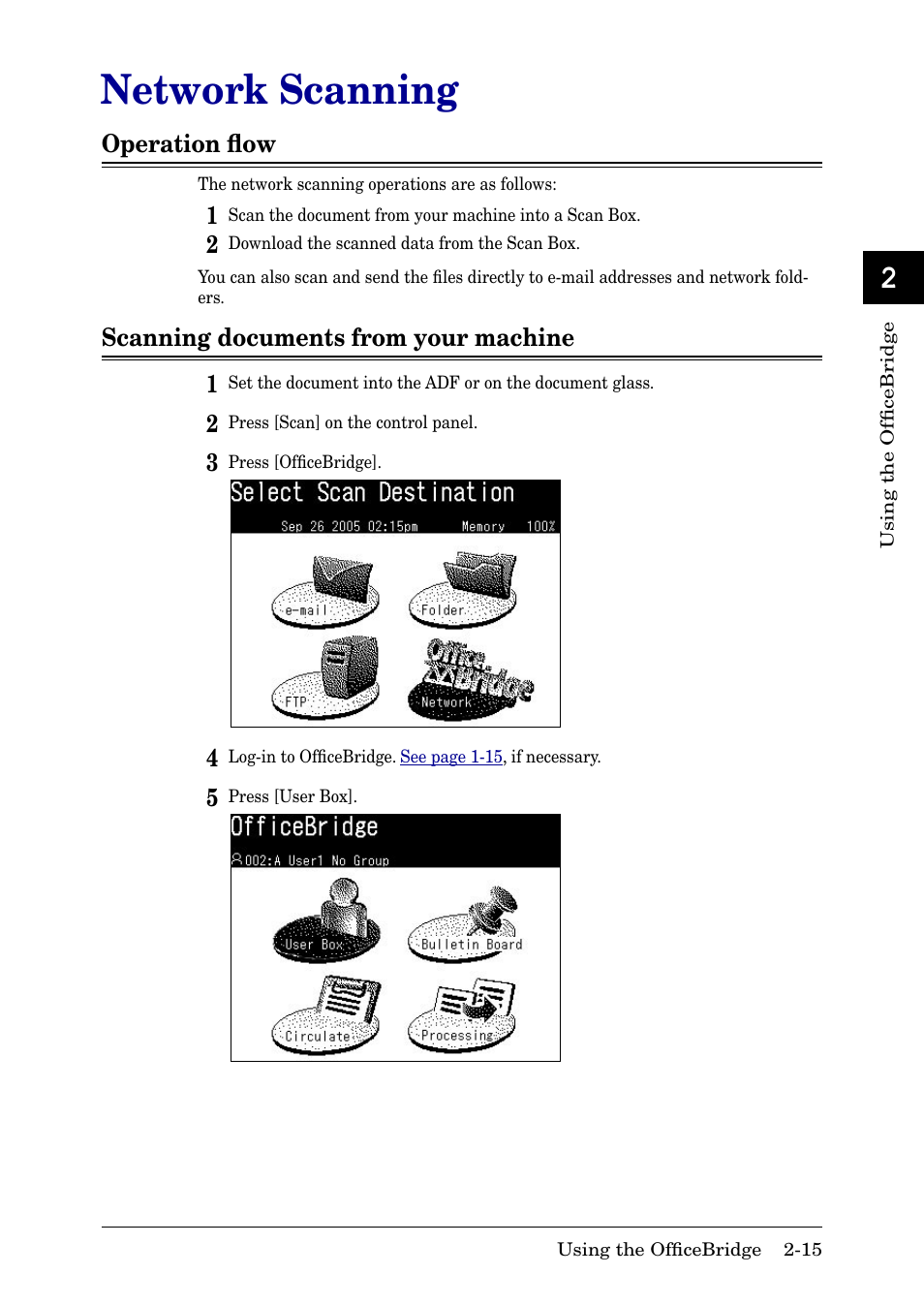 Network scanning, Operation flow, Scanning documents from your machine | Network scanning -15, Operation ﬂow -15, Scanning documents from your machine -15, 13 ai | Muratec MFX-2030 User Manual | Page 42 / 189