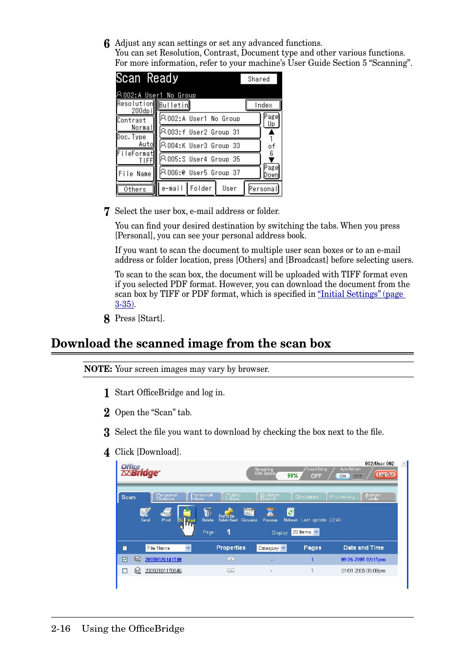 Download the scanned image from the scan box, Download the scanned image from the scan box -16 | Muratec MFX-2030 User Manual | Page 43 / 189