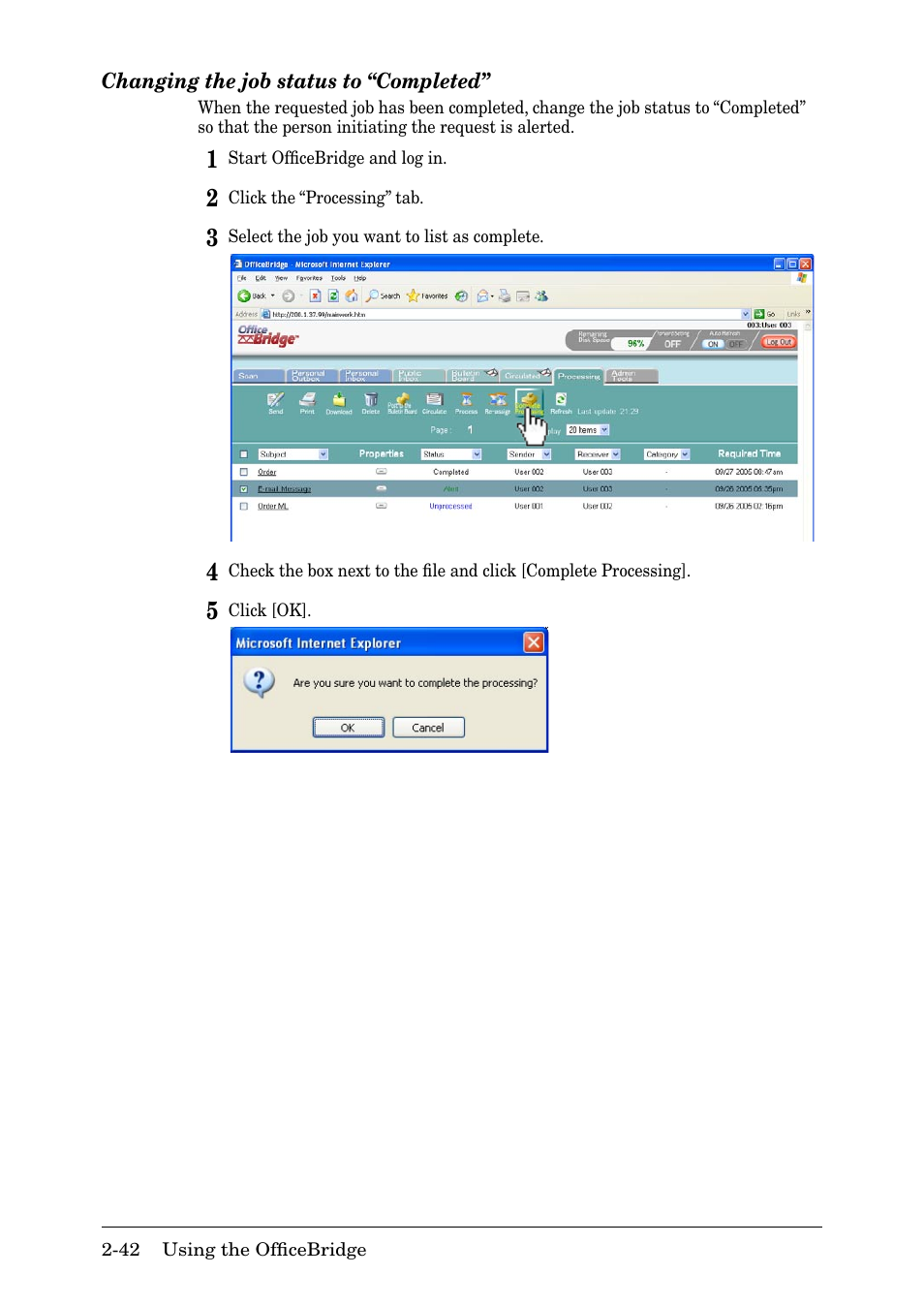 Changing the job status to “completed | Muratec MFX-2030 User Manual | Page 69 / 189