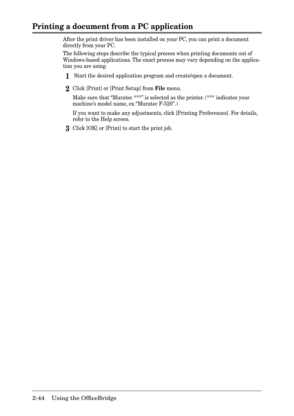 Printing a document from a pc application, Printing a document from a pc application -44 | Muratec MFX-2030 User Manual | Page 71 / 189