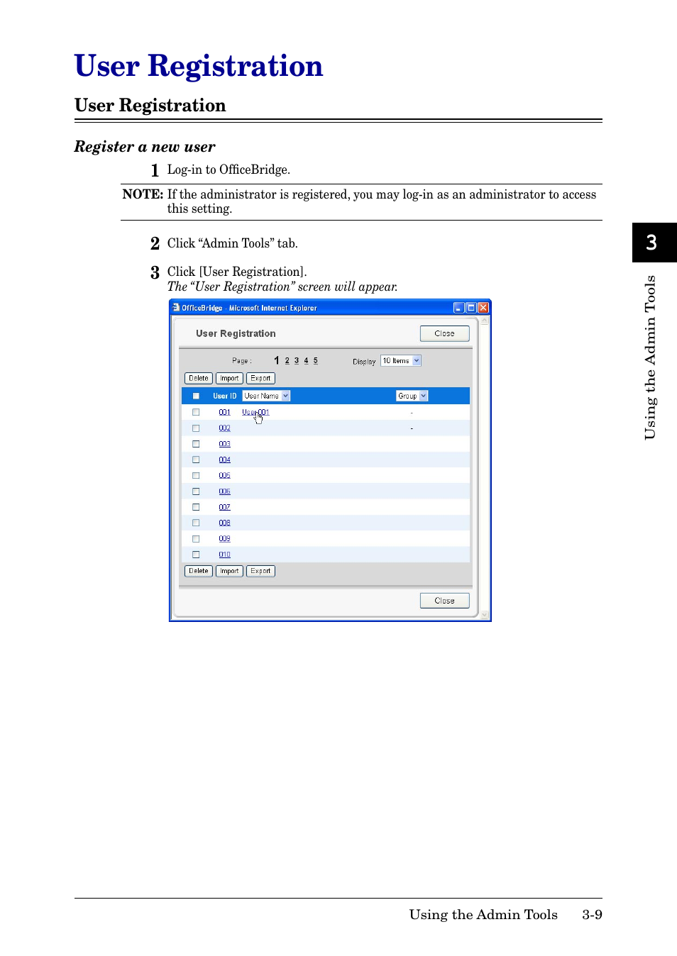 User registration, User registration -9 | Muratec MFX-2030 User Manual | Page 83 / 189