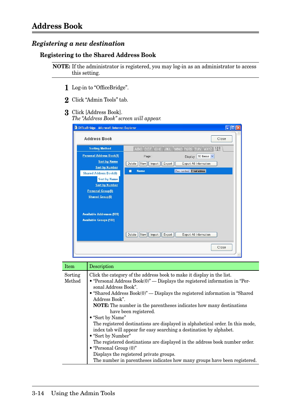 Address book, Address book -14, Registering a new destination | Muratec MFX-2030 User Manual | Page 88 / 189