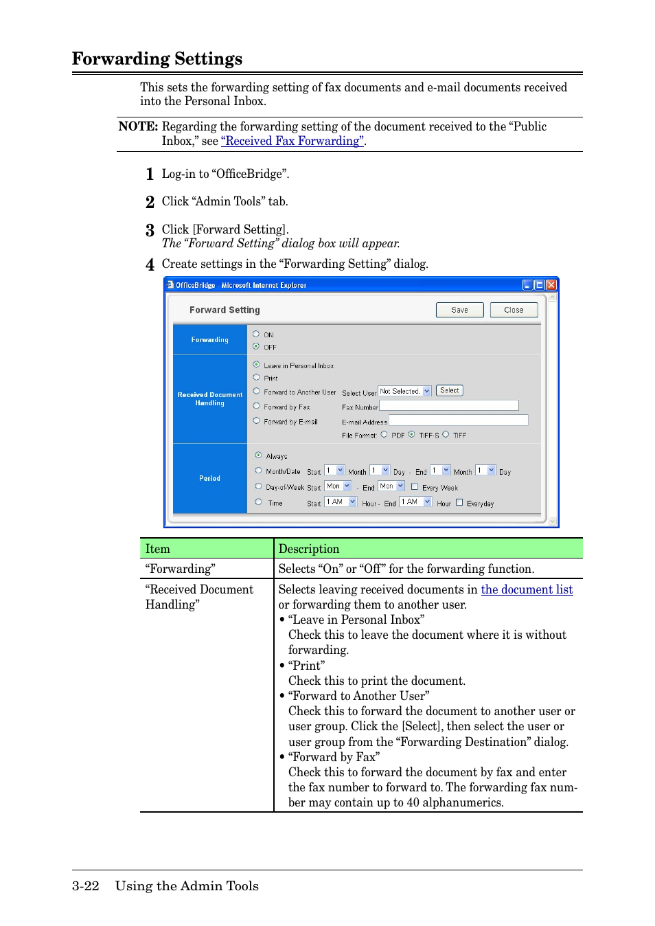 Forwarding settings, Forwarding settings -22 | Muratec MFX-2030 User Manual | Page 96 / 189