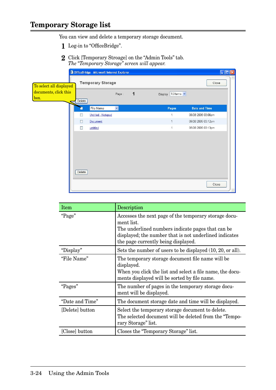 Temporary storage list, Temporary storage list -24 | Muratec MFX-2030 User Manual | Page 98 / 189