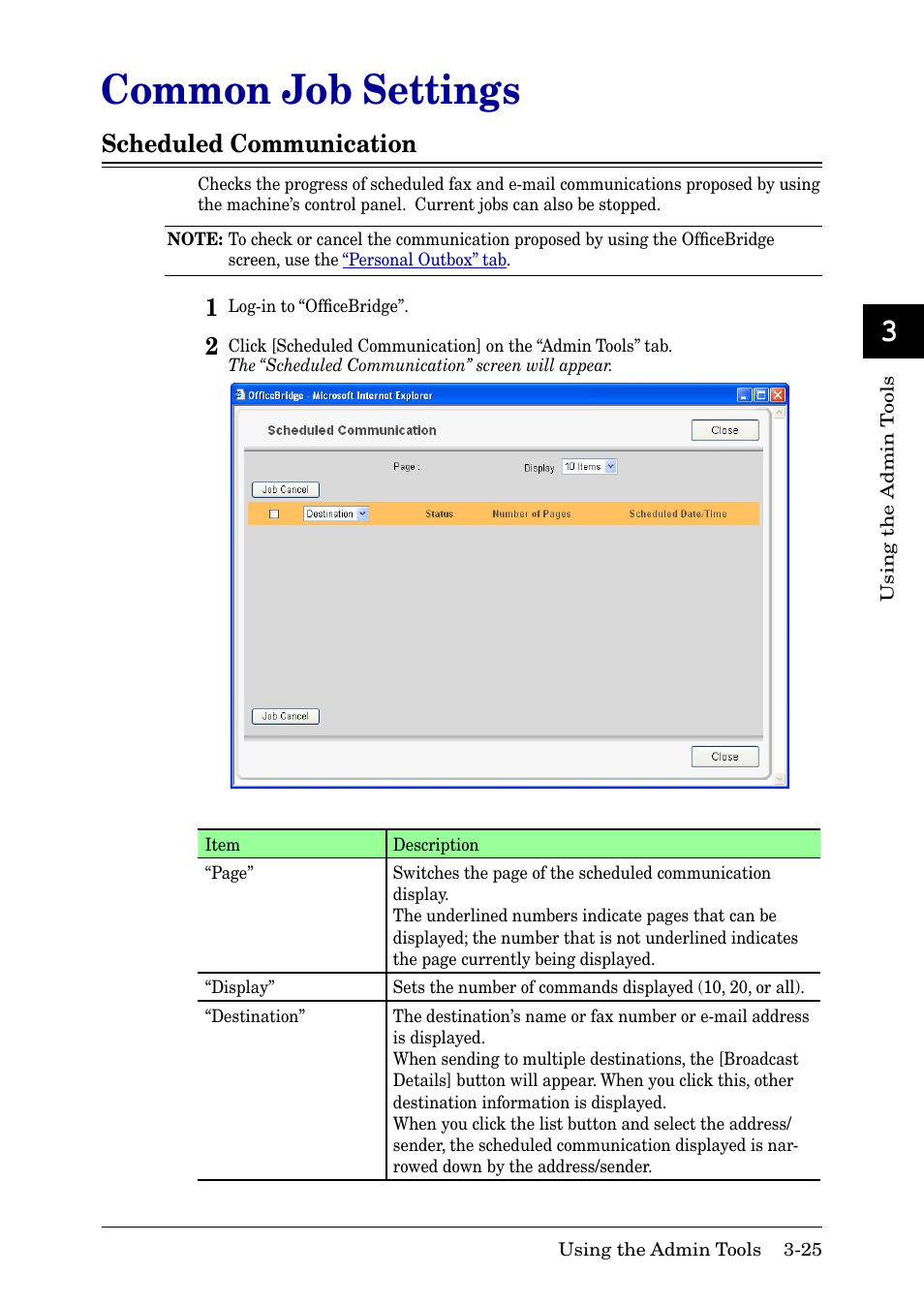 Common job settings, Scheduled communication, Common job settings -25 | Scheduled communication -25 | Muratec MFX-2030 User Manual | Page 99 / 189