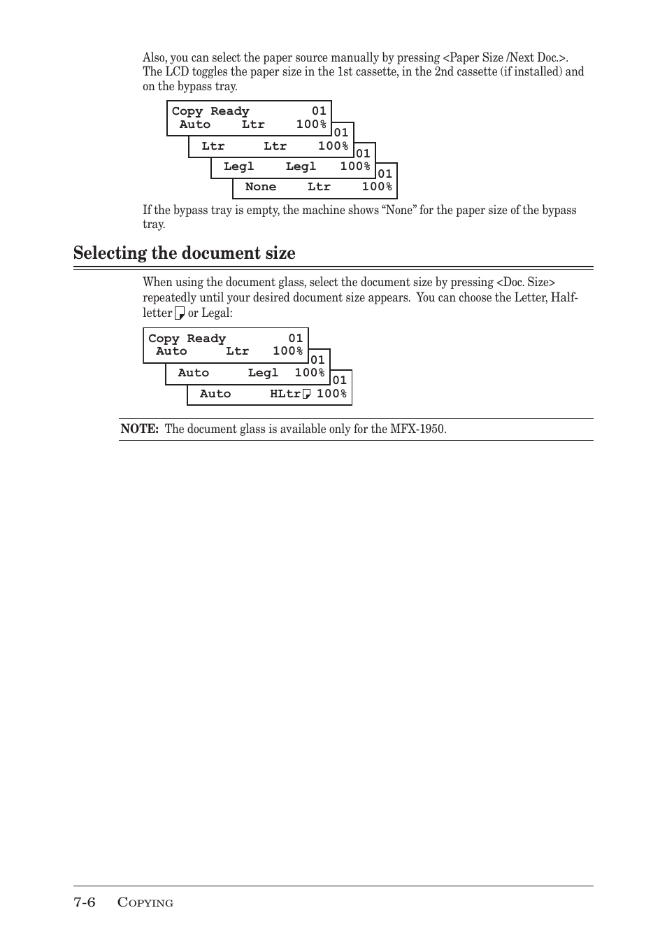 Selecting the document size, Selecting the document size -6 | Muratec MFX-1950 User Manual | Page 122 / 198
