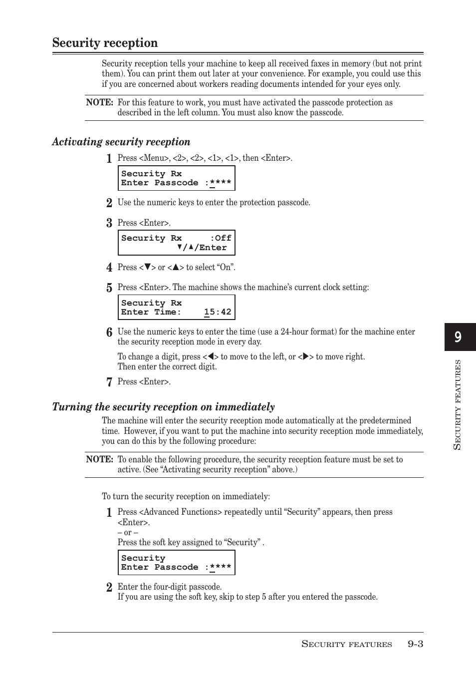 Security reception, Security reception -3, P. 9-3 | Muratec MFX-1950 User Manual | Page 139 / 198