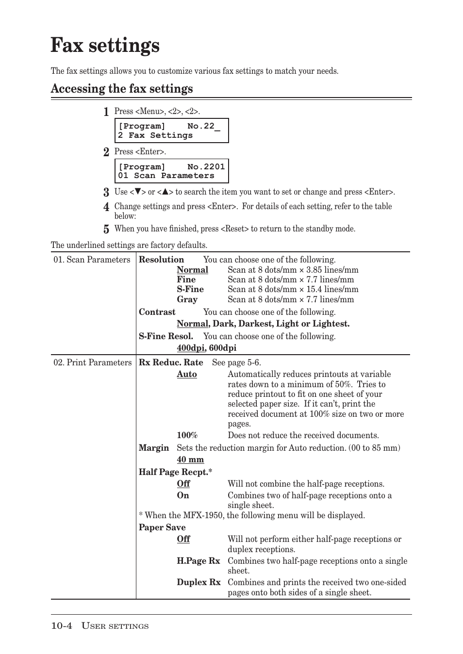 Fax settings, Accessing the fax settings, Fax settings -4 | Accessing the fax settings -4, Accessing the fax settings 1 | Muratec MFX-1950 User Manual | Page 154 / 198