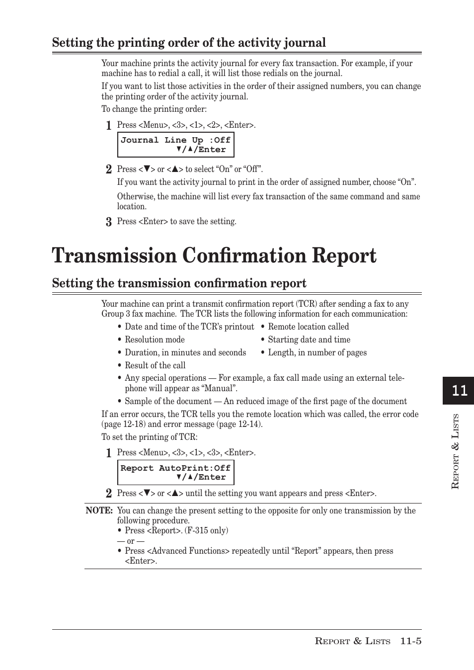 Setting the printing order of the activity journal, Transmission confirmation report, Setting the transmission confirmation report | Transmission confirmation report -5, Setting the transmission confirmation report -5, P. 11-5 | Muratec MFX-1950 User Manual | Page 163 / 198
