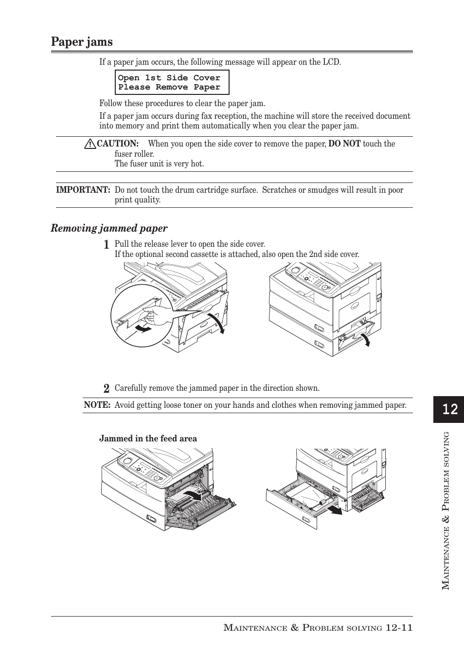 Paper jams, Paper jams -11, Removing jammed paper | Muratec MFX-1950 User Manual | Page 175 / 198