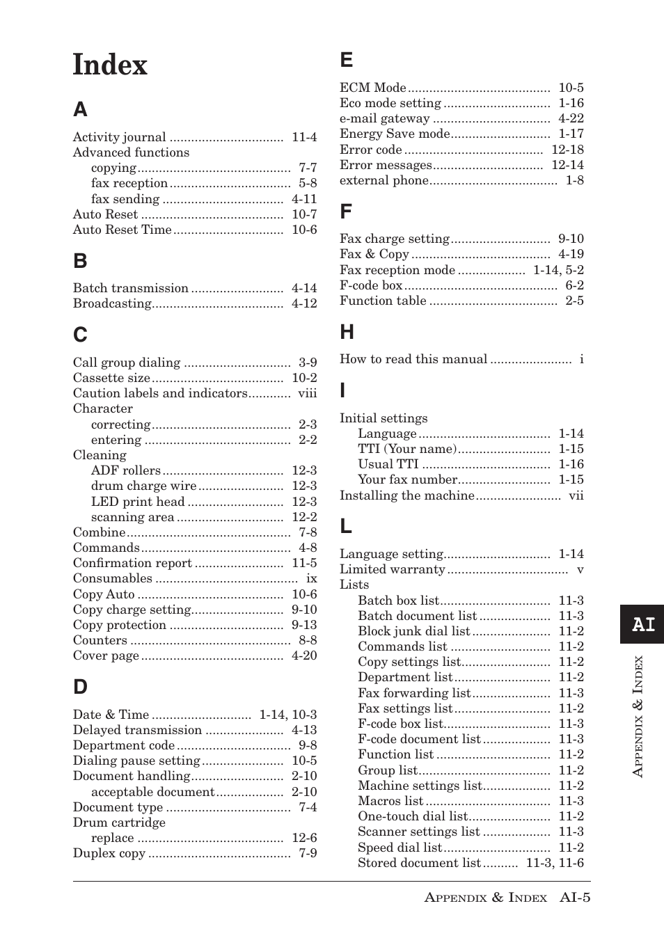 Index | Muratec MFX-1950 User Manual | Page 193 / 198