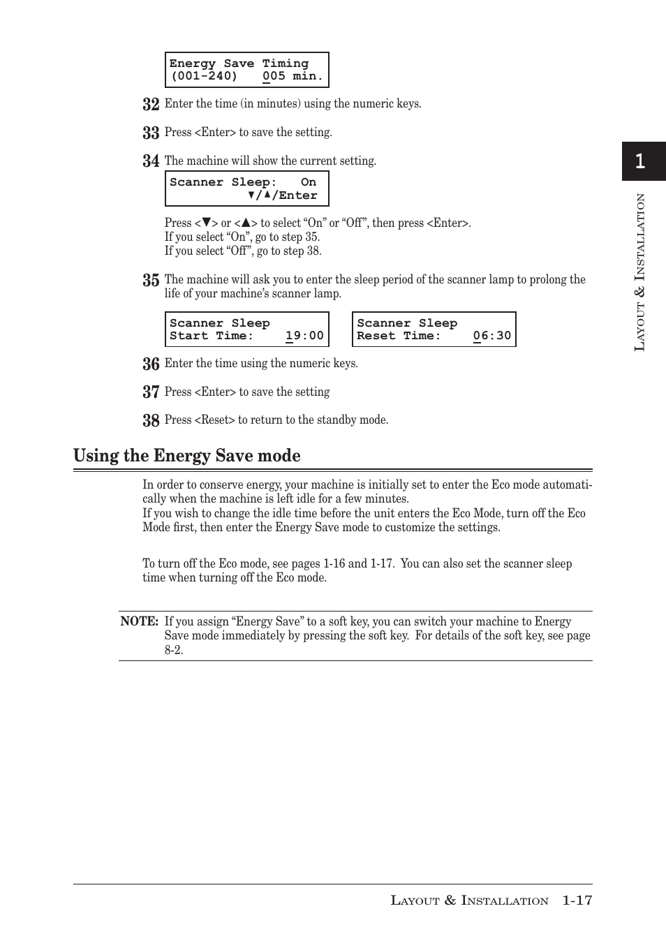 Using the energy save mode, Using the energy save mode -17 | Muratec MFX-1950 User Manual | Page 37 / 198