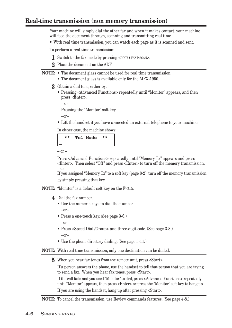 Real-time transmission (non memory transmission), And 4-6.) | Muratec MFX-1950 User Manual | Page 72 / 198