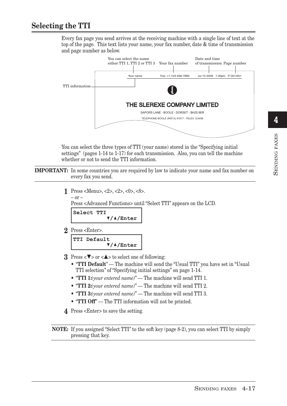 Selecting the tti, Selecting the tti -17, P. 4-17 | Muratec MFX-1950 User Manual | Page 83 / 198