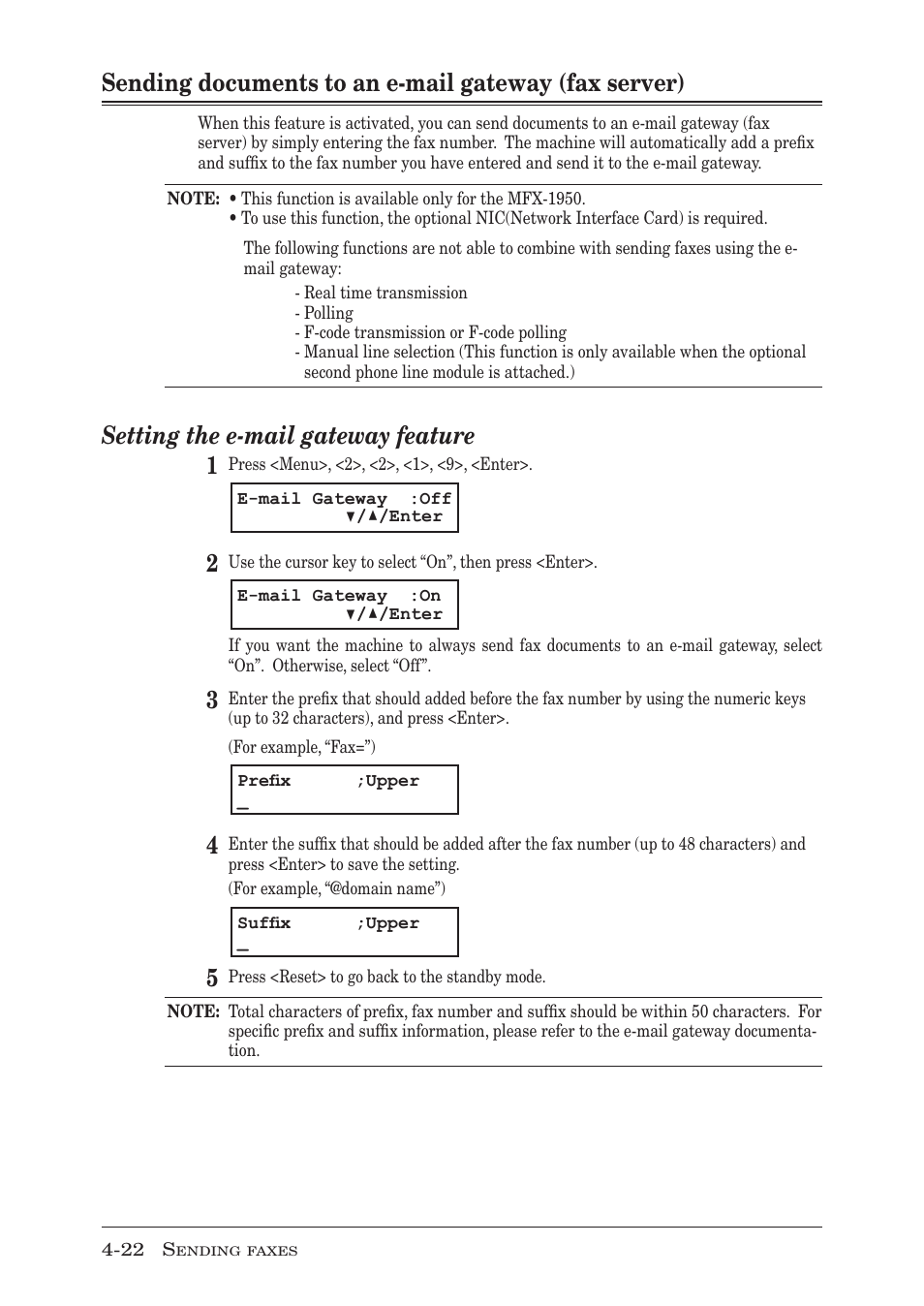 P.4-22, Setting the e-mail gateway feature 1 | Muratec MFX-1950 User Manual | Page 88 / 198