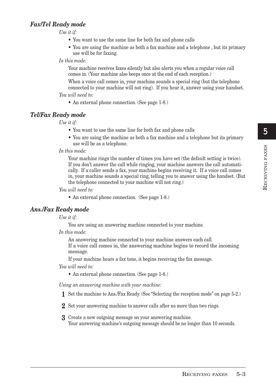 Fax/tel ready mode, Tel/fax ready mode, Ans./fax ready mode | Muratec MFX-1950 User Manual | Page 93 / 198