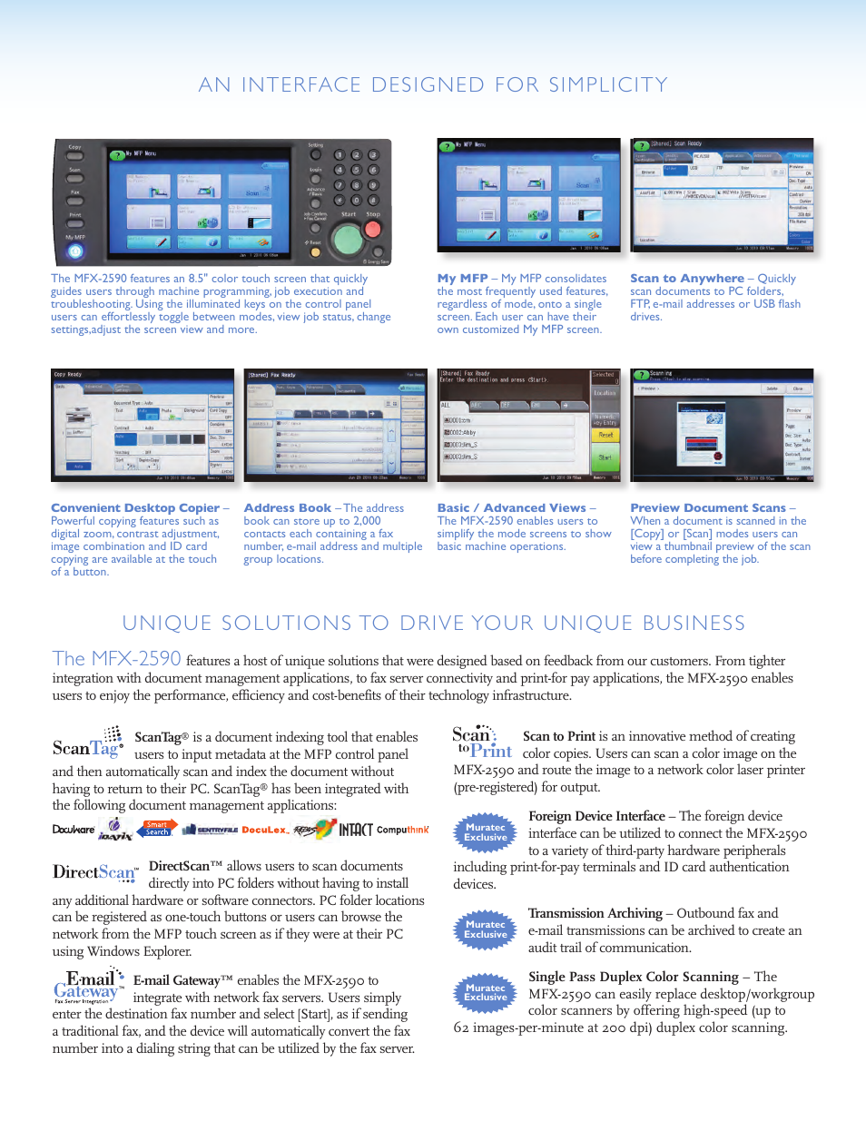 The mfx-2590, Scan, Print | Muratec BUSINESS-CLASS DOCUMENT SOLUTIONS MFX-2590 User Manual | Page 3 / 6