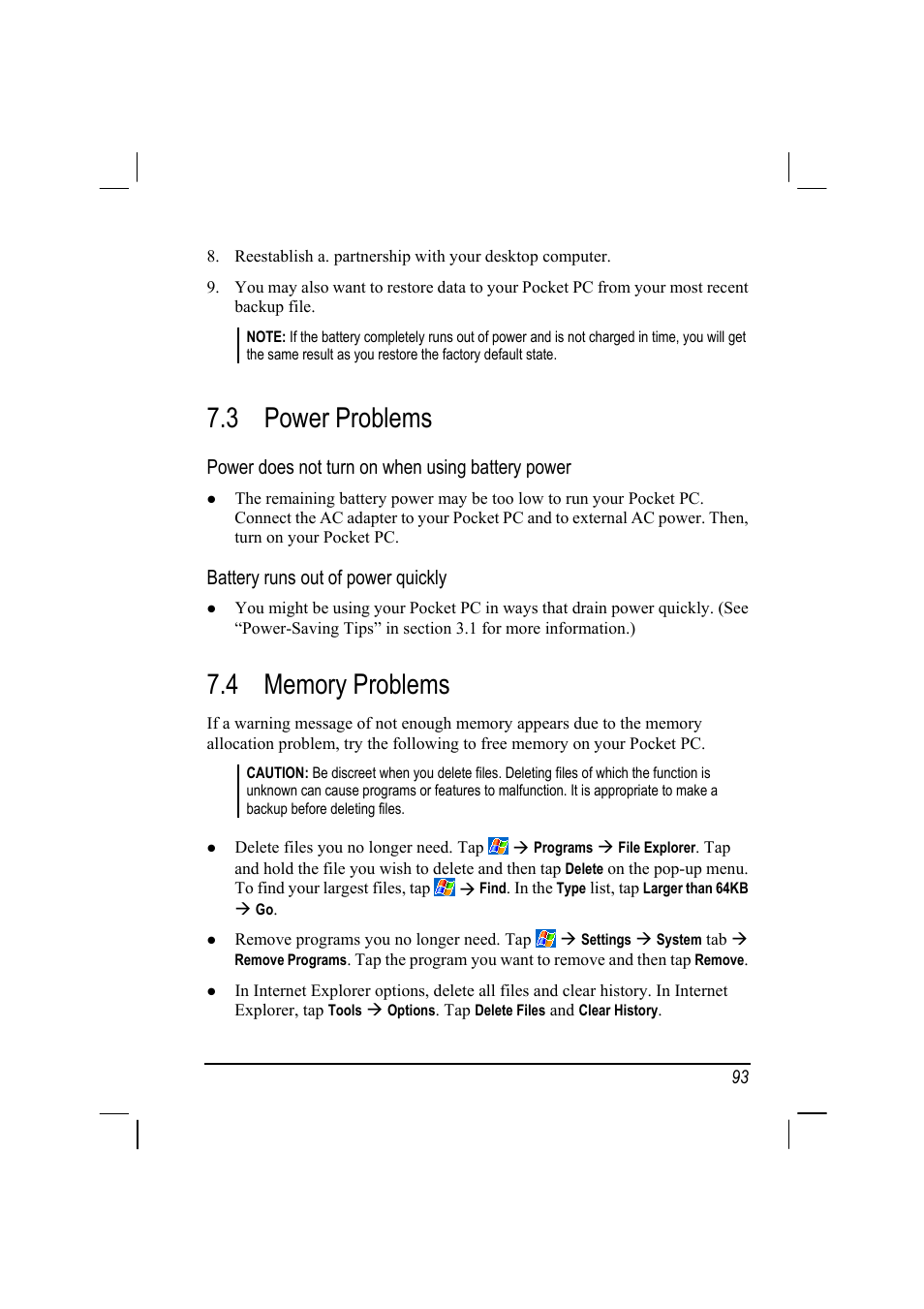 Power problems, Memory problems, 3 power problems | Mio 168 User Manual | Page 103 / 119