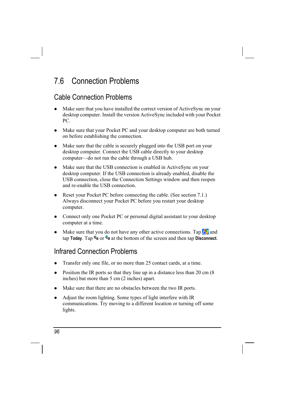 Connection problems, Cable connection problems, Infrared connection problems | 6 connection problems | Mio 168 User Manual | Page 106 / 119