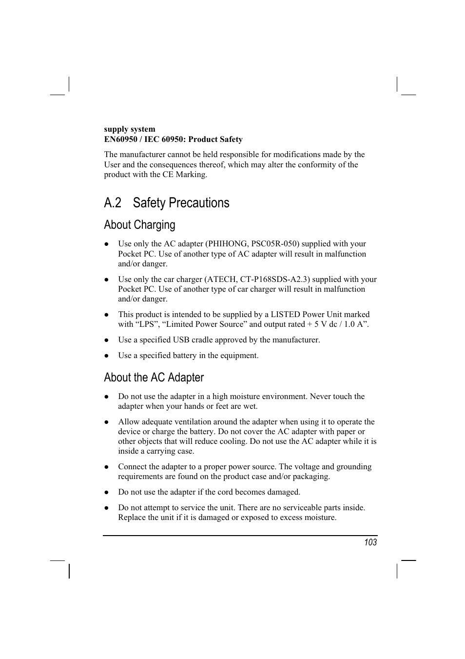 Safety precautions, About charging, About the ac adapter | A.2 safety precautions | Mio 168 User Manual | Page 113 / 119