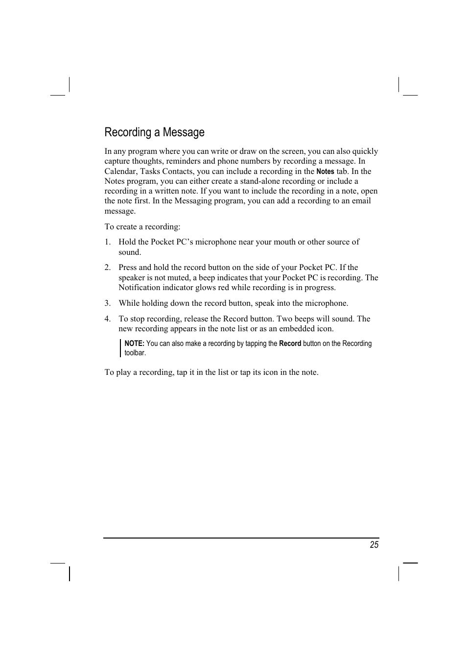 Recording a message | Mio 168 User Manual | Page 35 / 119