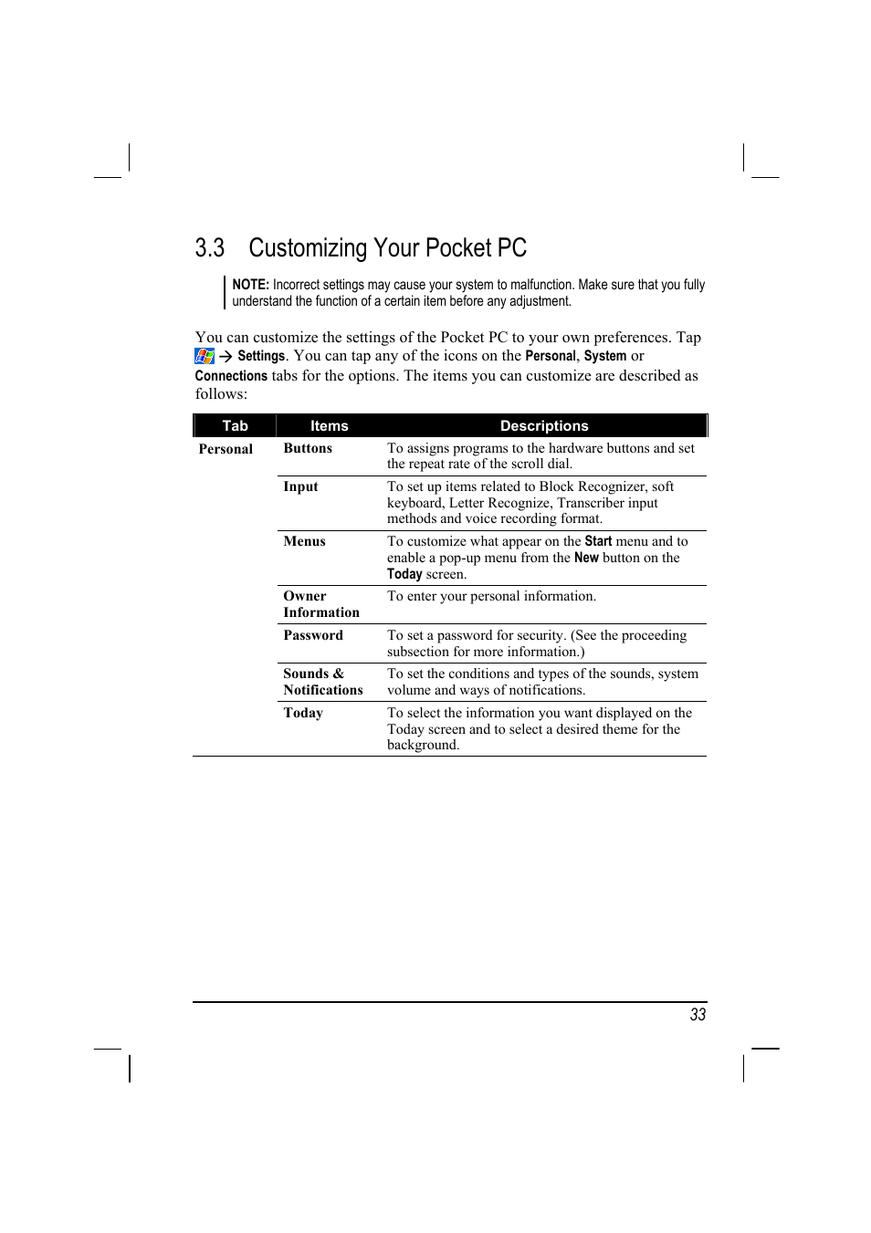 Customizing your pocket pc, 3 customizing your pocket pc | Mio 168 User Manual | Page 43 / 119