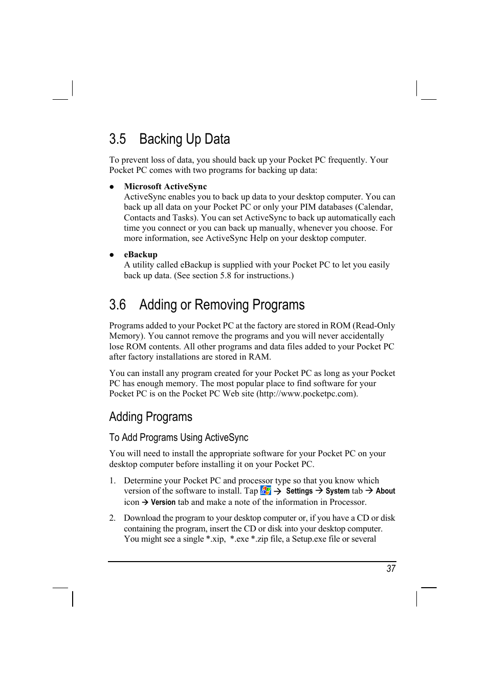 Backing up data, Adding or removing programs, Adding programs | 5 backing up data, 6 adding or removing programs | Mio 168 User Manual | Page 47 / 119