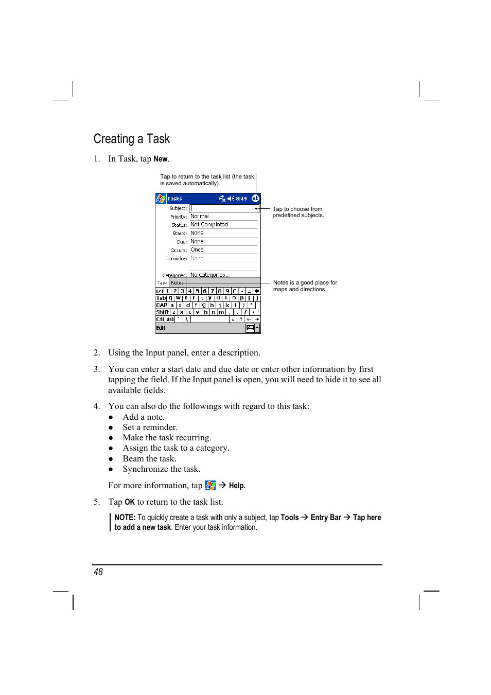 Creating a task | Mio 168 User Manual | Page 58 / 119