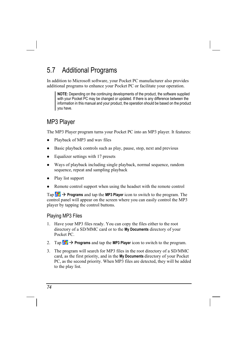 Additional programs, Mp3 player, 7 additional programs | Mio 168 User Manual | Page 84 / 119