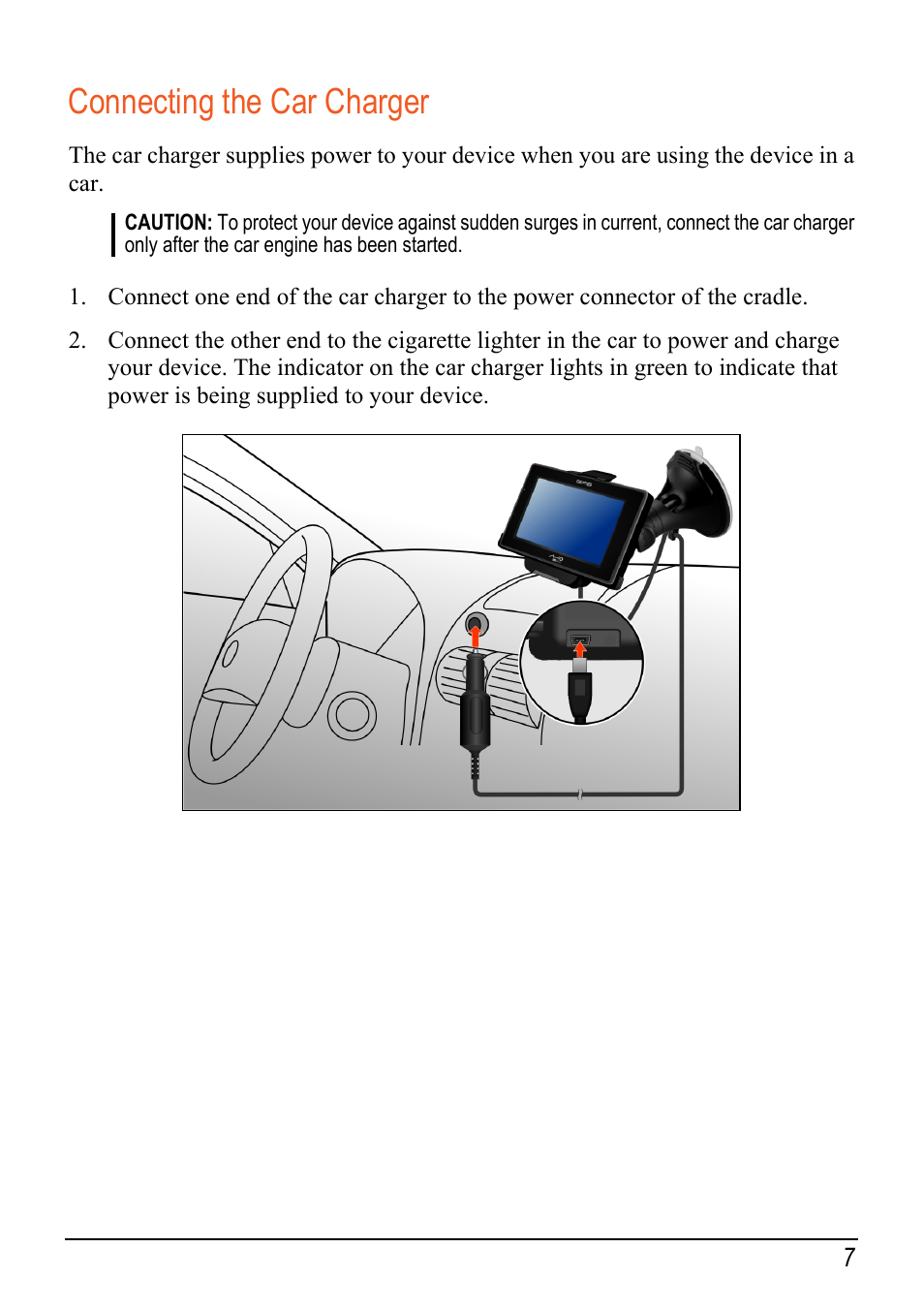 Connecting the car charger | Mio Digi Walker C620t User Manual | Page 13 / 37