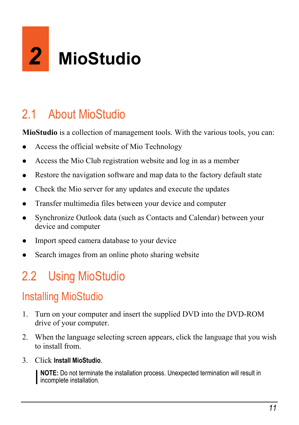 2 miostudio, 1 about miostudio, 2 using miostudio | Installing miostudio, Miostudio, About miostudio, Using miostudio | Mio Digi Walker C620t User Manual | Page 17 / 37