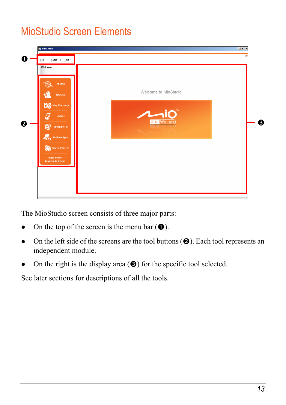 Miostudio screen elements | Mio Digi Walker C620t User Manual | Page 19 / 37