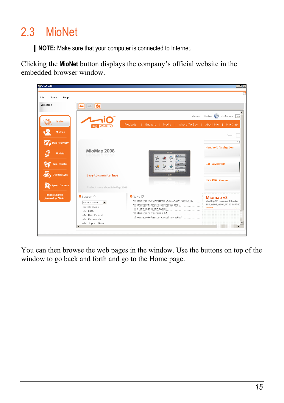 3 mionet, Mionet | Mio Digi Walker C620t User Manual | Page 21 / 37