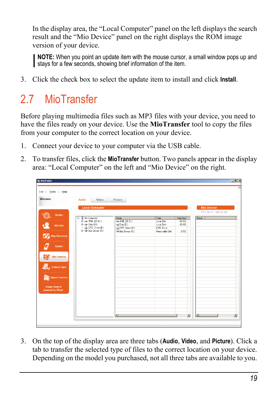 7 miotransfer, Miotransfer | Mio Digi Walker C620t User Manual | Page 25 / 37