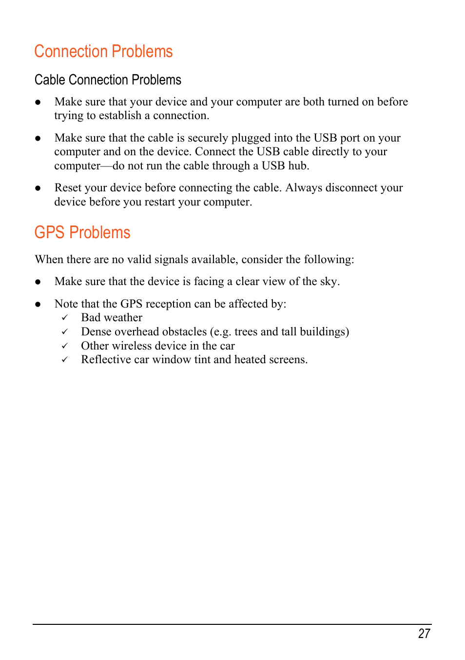 Connection problems, Gps problems, Cable connection p | Roblems | Mio Digi Walker C620t User Manual | Page 33 / 37