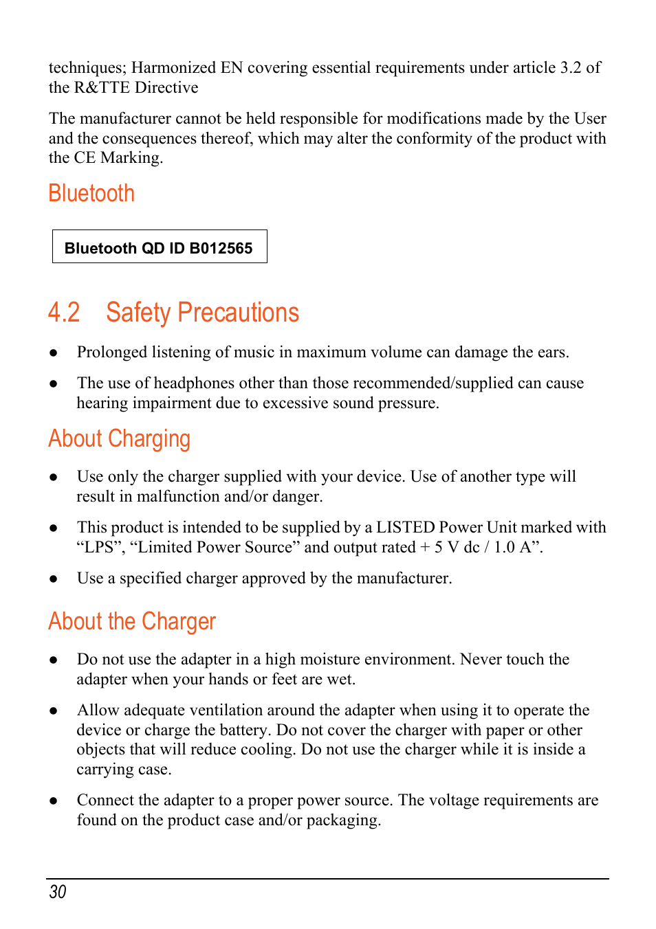 Bluetooth, 2 safety precautions, About charging | About the charger, Safety precautions | Mio Digi Walker C620t User Manual | Page 36 / 37