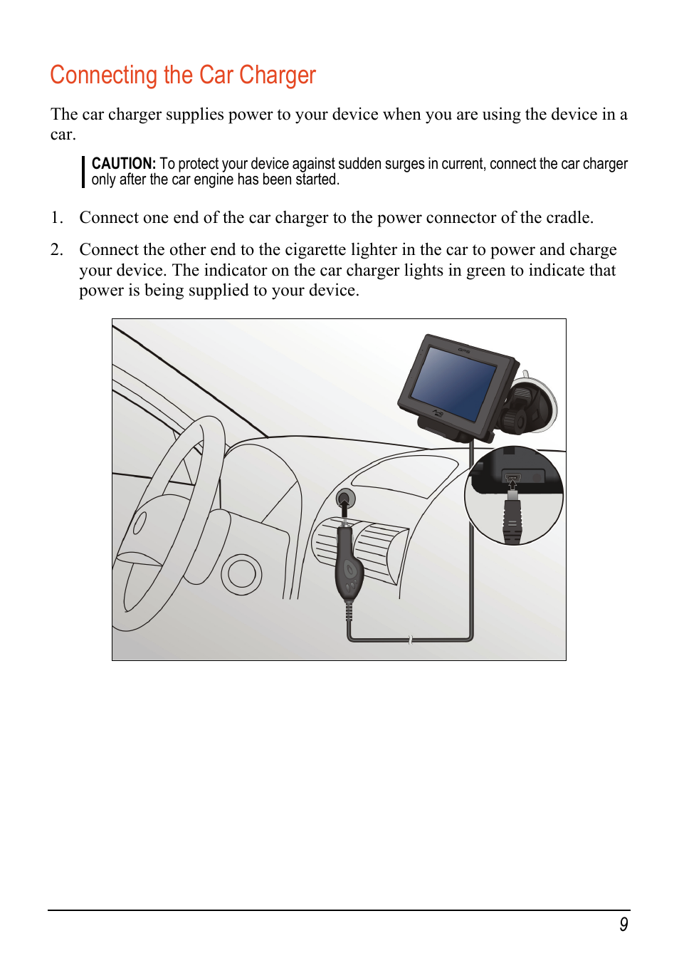 Connecting the car charger | Mio C520 User Manual | Page 17 / 97