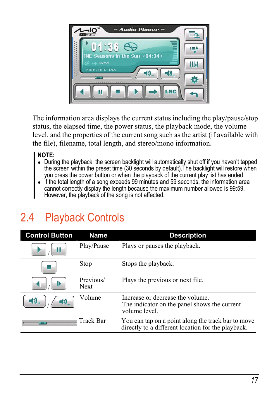 4 playback controls, Playback controls | Mio C520 User Manual | Page 25 / 97