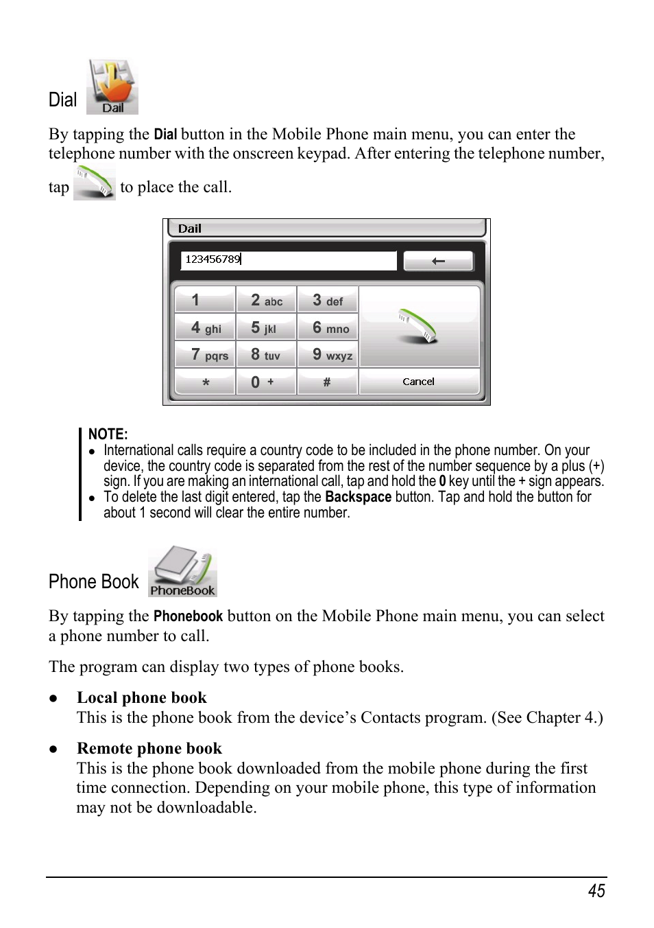 Dial, Phone book | Mio C520 User Manual | Page 53 / 97