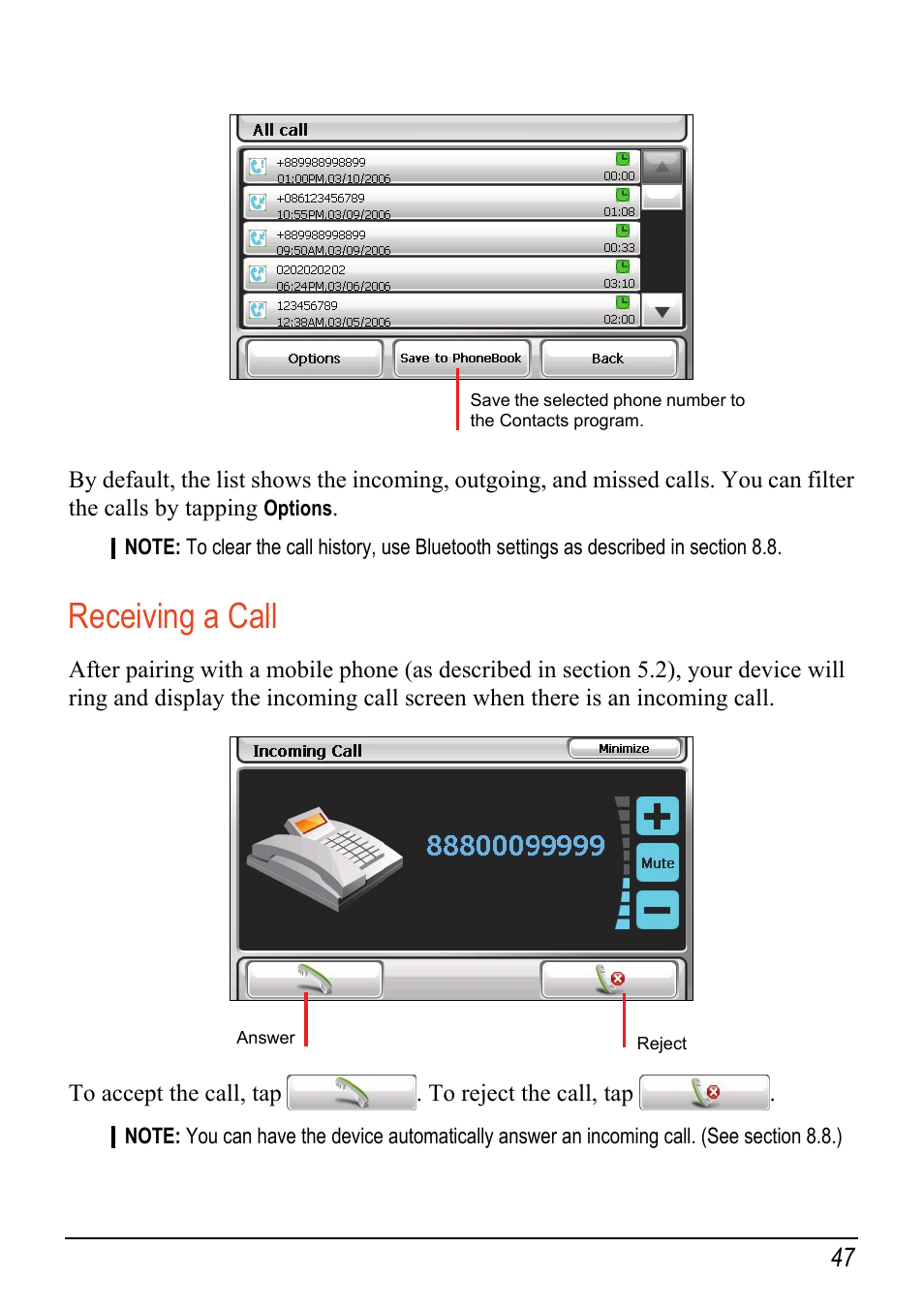 Receiving a call | Mio C520 User Manual | Page 55 / 97