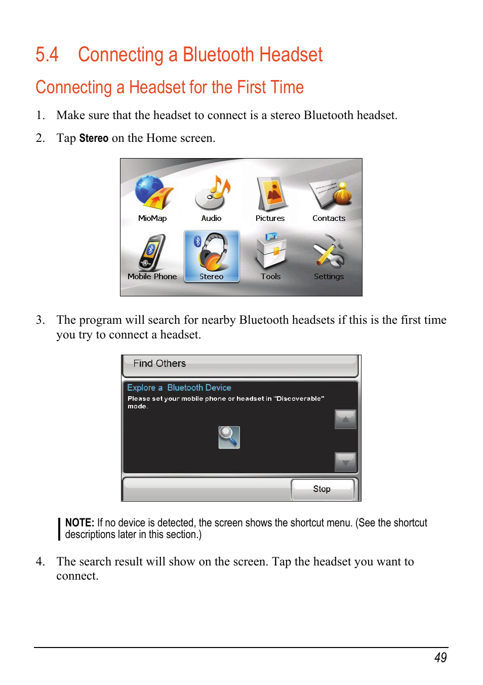 4 connecting a bluetooth headset, Connecting a headset for the first time, Connecting a bluetooth headset | Mio C520 User Manual | Page 57 / 97