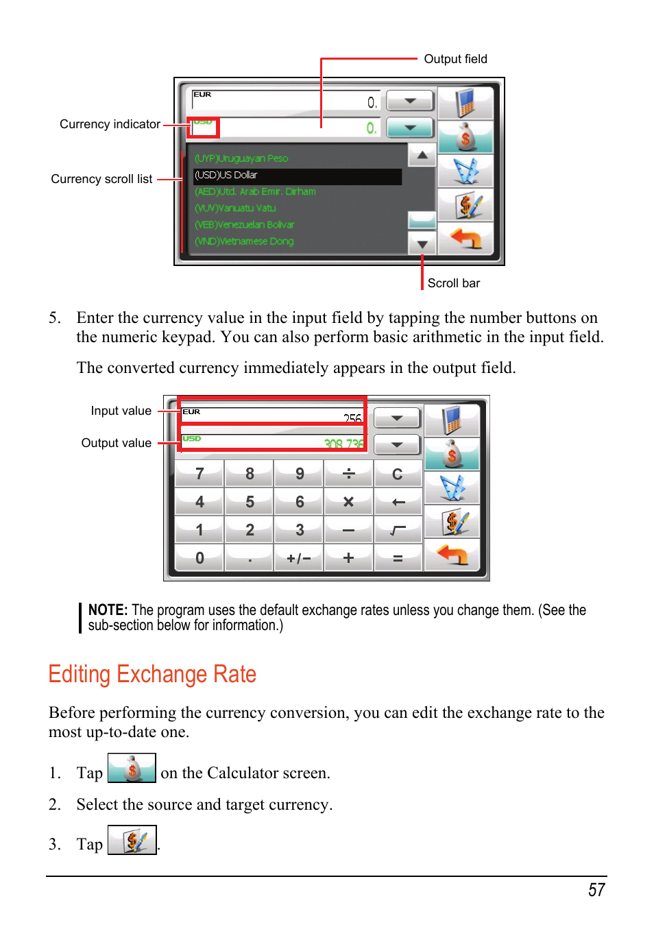 Editing exchange rate | Mio C520 User Manual | Page 65 / 97