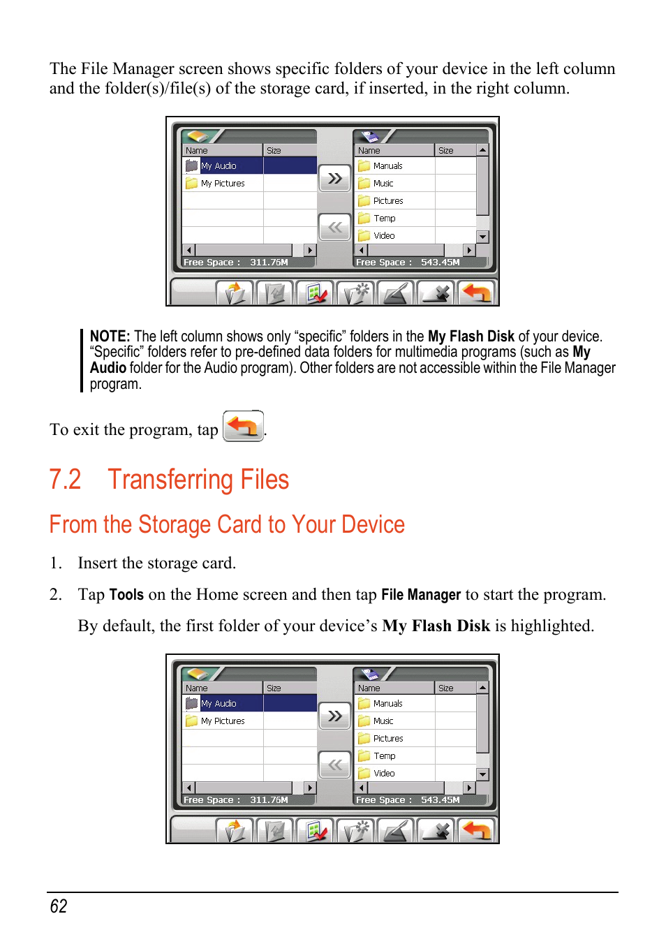 2 transferring files, From the storage card to your device, Transferring files | Mio C520 User Manual | Page 70 / 97