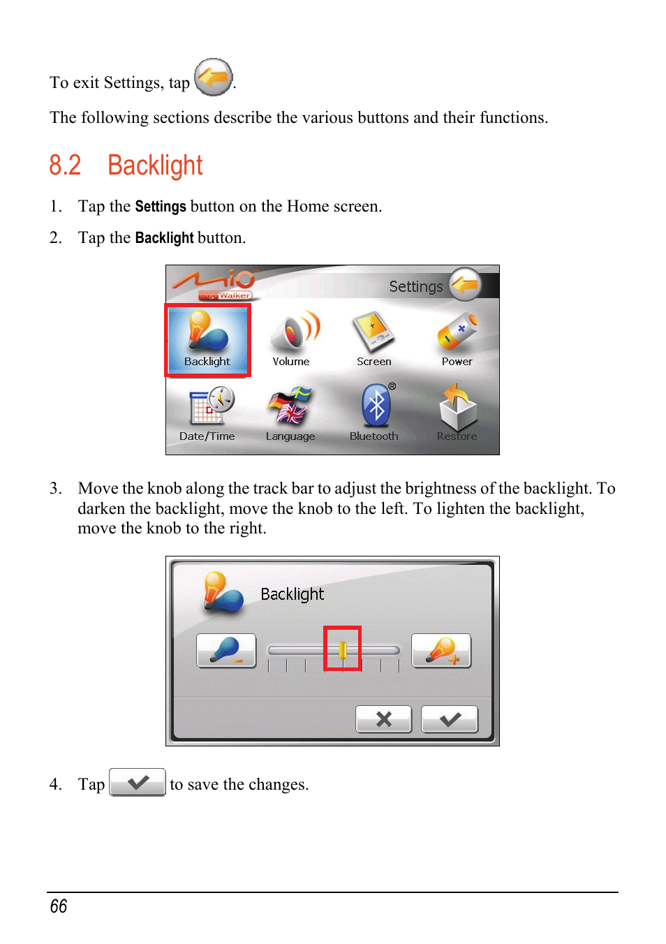 2 backlight, Backlight | Mio C520 User Manual | Page 74 / 97