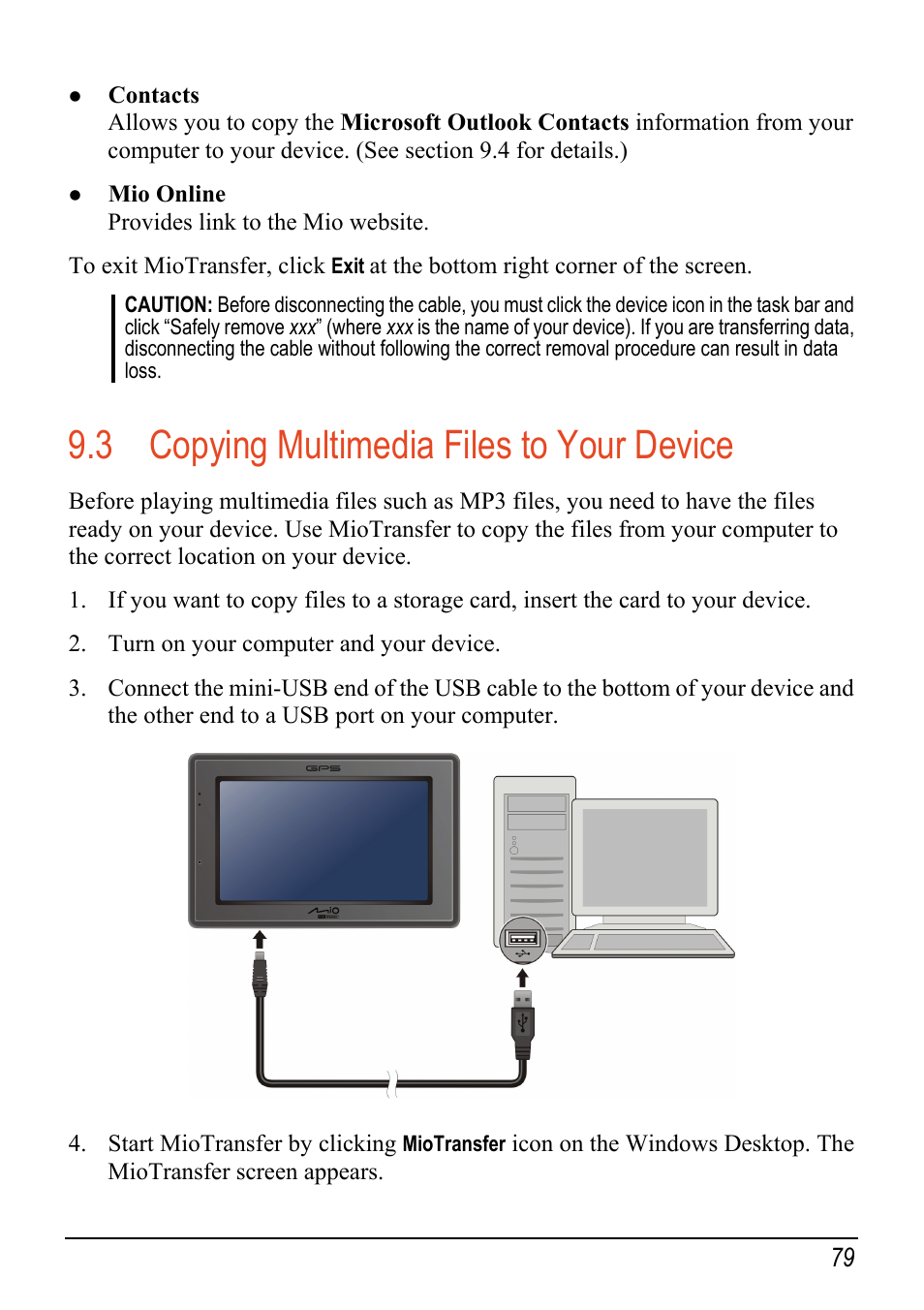 3 copying multimedia files to your device, Copying multimedia files to your device | Mio C520 User Manual | Page 87 / 97